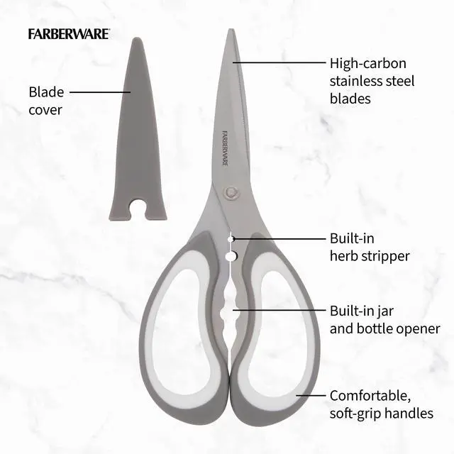 Alt view image 4 of 4 - Farberware All Purpose Scissors with Blade Cover and Soft Grip Handles and Razor Sharp Blades, Gray