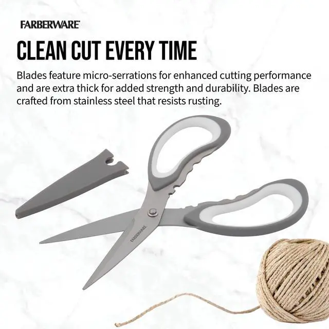 Alt view image 3 of 4 - Farberware All Purpose Scissors with Blade Cover and Soft Grip Handles and Razor Sharp Blades, Gray