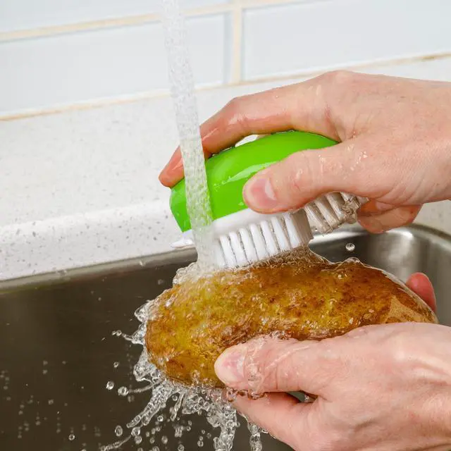 Alt view image 2 of 5 - Prep Solutions Fruit & Veggie Cleaning Palm Style Green Brush