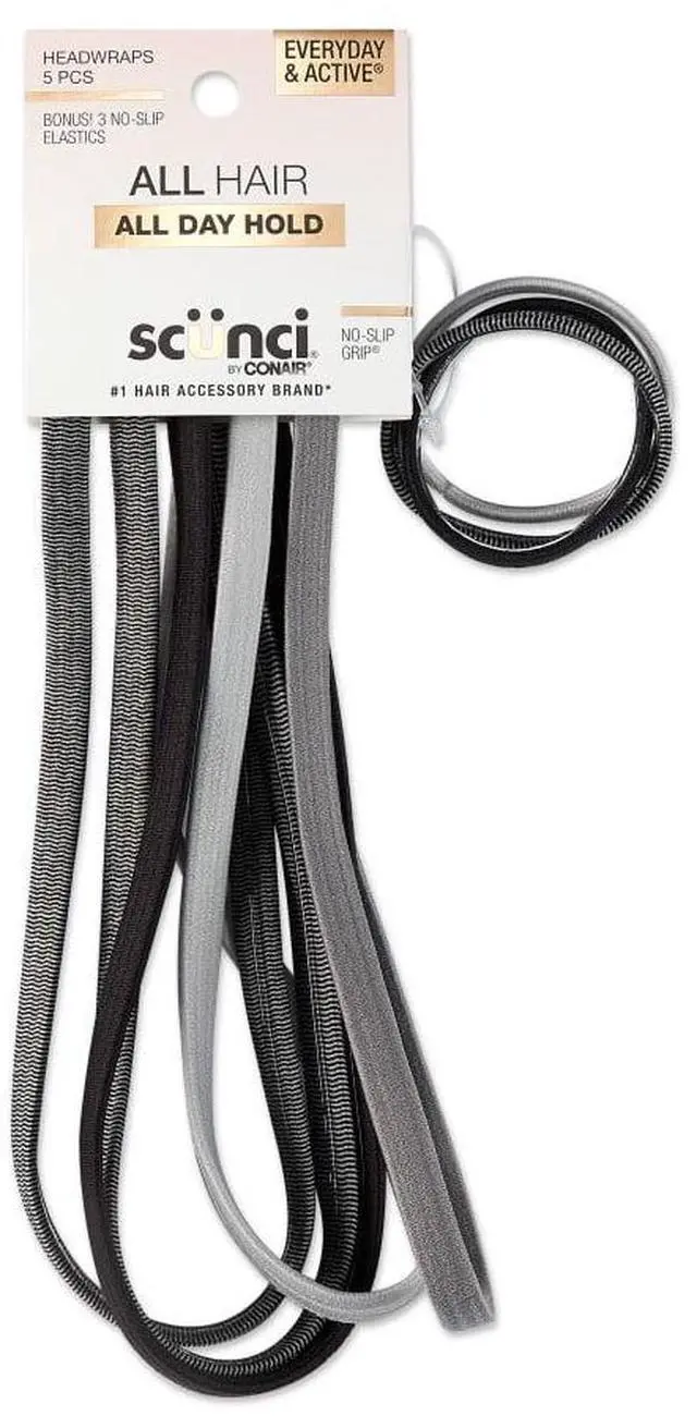 Main image of Scunci Everyday and Active Non-Slip Nylon Elastic Headwrap Headband, Multicolor, 5 Count