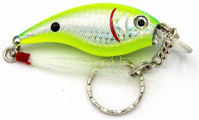 Alt view image 5 of 6 - (3 pack) Ozark Trail Fishing Lure Keychain, Hard Plastic Mini Lure Key Ring with Assorted Colors for Keys and Gear