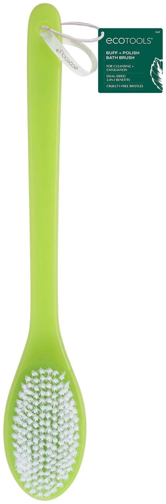 Main image of EcoTools Long Handled Dual Sided Buff and Polish Bath Brush, Synthetic Bristles, Green, 1 Count