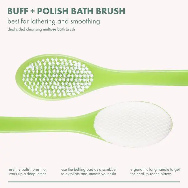 Alt view image 4 of 5 - EcoTools Long Handled Dual Sided Buff and Polish Bath Brush, Synthetic Bristles, Green, 1 Count