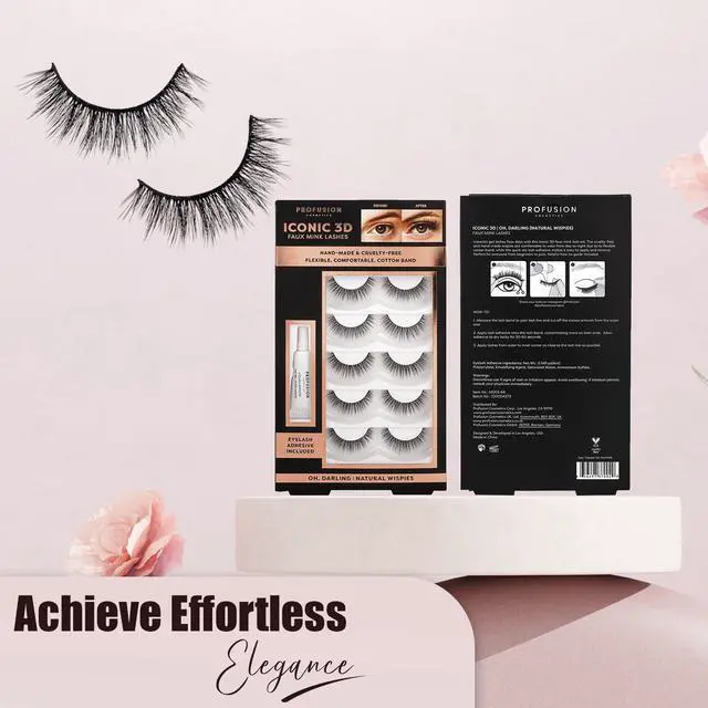 Alt view image 4 of 5 - Profusion Cosmetics Iconic 3D Faux Mink Lashes, 5 Pairs Reusable Eyelashes with Adhesive for Natural to Dramatic Style, Lightweight & Cruelty-Free Set, Oh Darling
