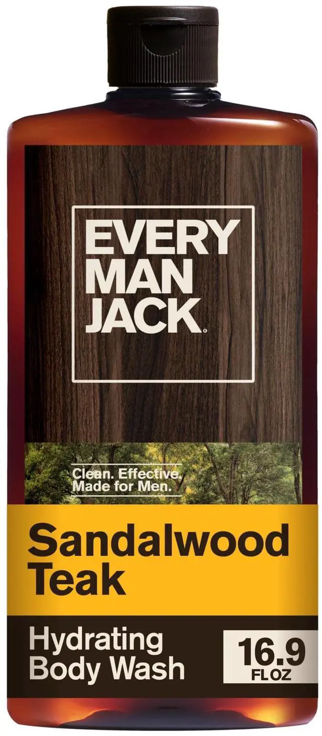 Main image of Every Man Jack Sandalwood Teak Hydrating Body Wash for Men, Naturally Derived, Warm Wood, Amber, 16.9 fl oz, 1 Count