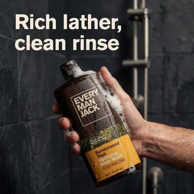 Alt view image 2 of 5 - Every Man Jack Sandalwood Teak Hydrating Body Wash for Men, Naturally Derived, Warm Wood, Amber, 16.9 fl oz, 1 Count
