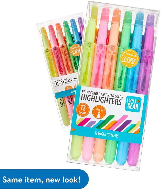Alt view image 5 of 6 - Pen+Gear Retractable Highlighters, Chisel Tip, Assorted Colors, Multi Colored Ink,12 Count