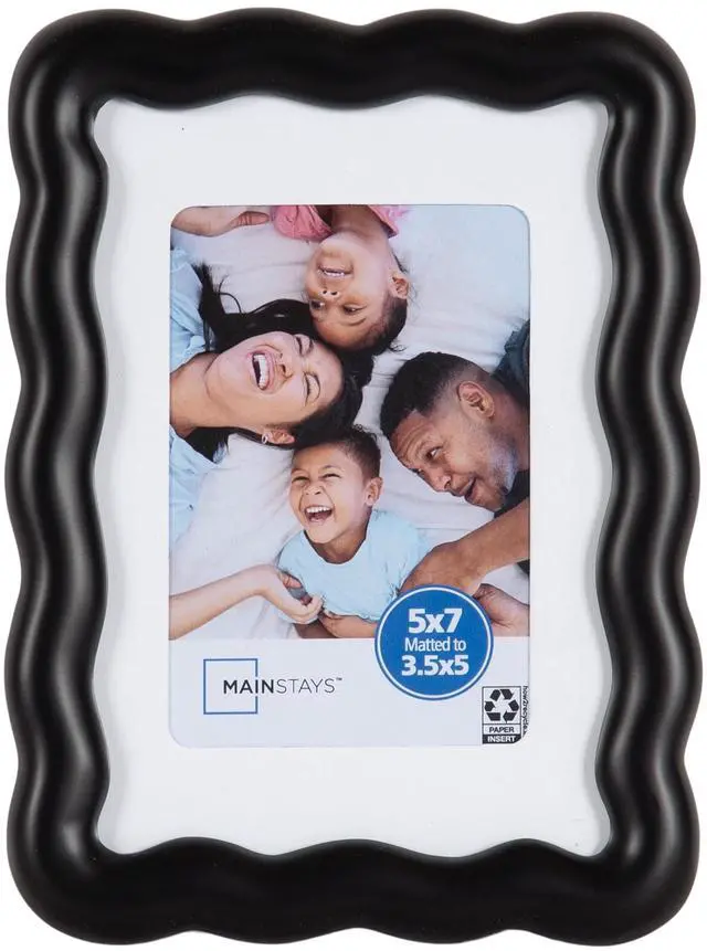 Main image of Mainstays 5 x 7 Black Wavy Tabletop Picture Frame, Fits 3.5 x 5 Photo with Mat
