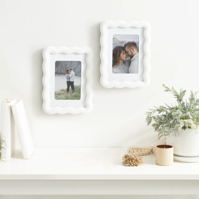 Alt view image 2 of 6 - Mainstays 5 x 7 White Wavy Tabletop Picture Frame, Holds 3.5 x 5 with Mat