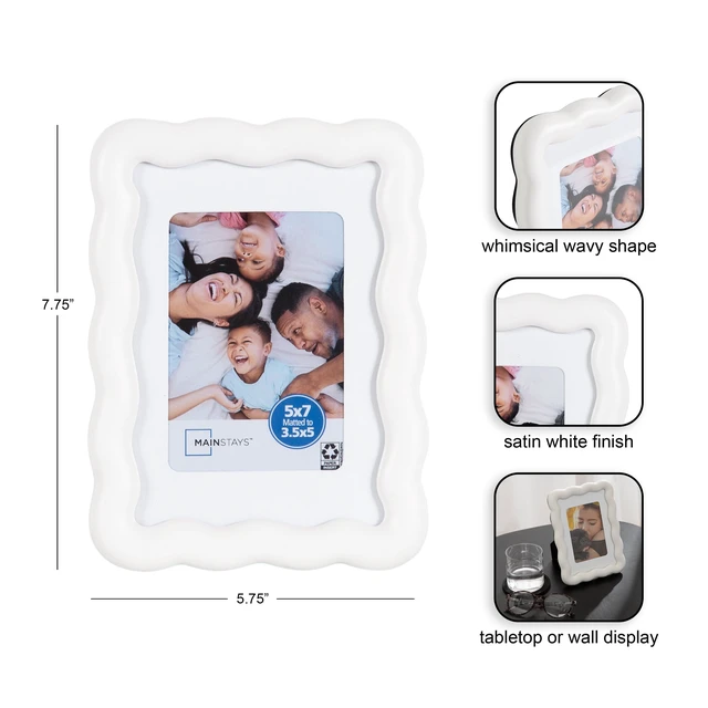 Alt view image 6 of 6 - Mainstays 5 x 7 White Wavy Tabletop Picture Frame, Holds 3.5 x 5 with Mat