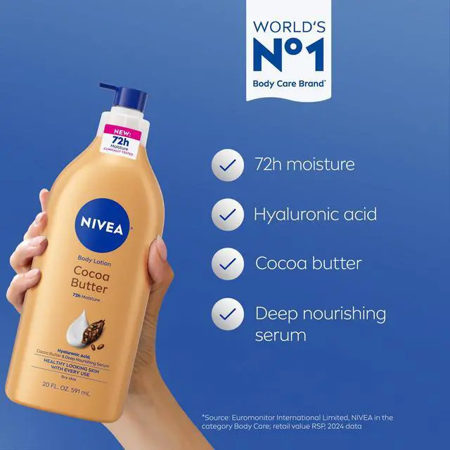 Alt view image 4 of 4 - NIVEA Cocoa Butter Body Lotion for Dry Skin with Hyaluronic Acid, 72Hr Moisturizer, 20 fl oz