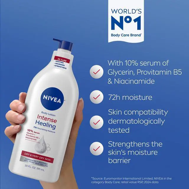 Alt view image 3 of 4 - NIVEA Intense Healing Body Lotion for Very Dry and Itchy Skin, 72Hr Moisturizer, 20 fl oz