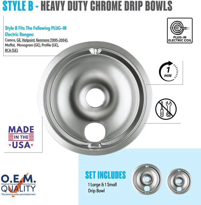 Main image of Range Kleen 139402XCD5 Style B 2-Pack Heavy Duty Chrome Drip Bowls
