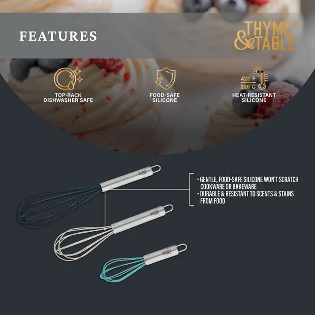 Alt view image 4 of 5 - Thyme & Table 3-Piece Silicone Whisk Set, Multi Size