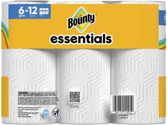 Alt view image 4 of 5 - Bounty Essentials Paper Towels Select-A-Size 6 Double Rolls, White, 108 Sheets Per Roll