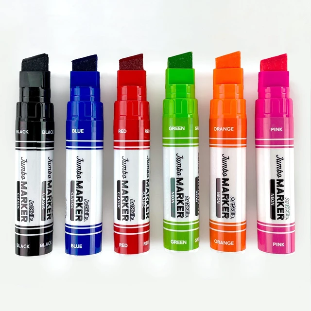 Alt view image 3 of 6 - ArtSkills Jumbo Chisel-Tip Markers, 6-Pack, Assorted Neon & Classic Colors for Posters & Signs