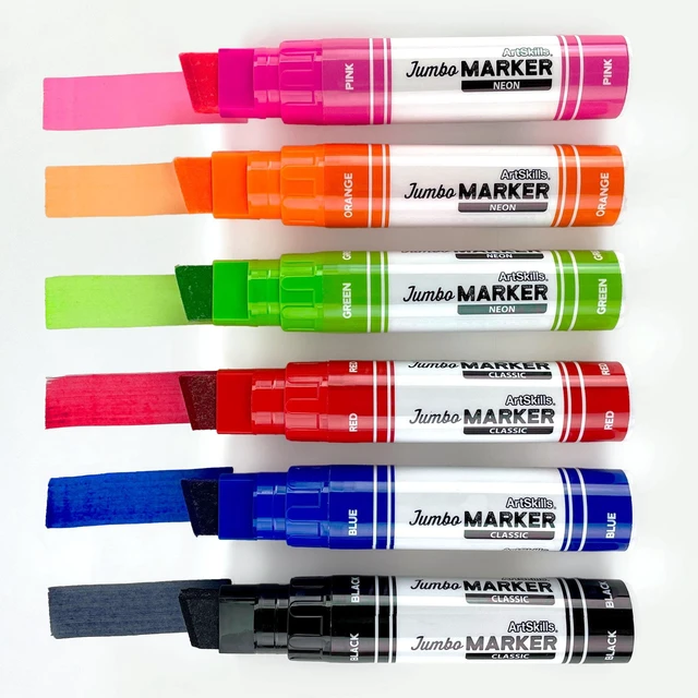Alt view image 5 of 6 - ArtSkills Jumbo Chisel-Tip Markers, 6-Pack, Assorted Neon & Classic Colors for Posters & Signs