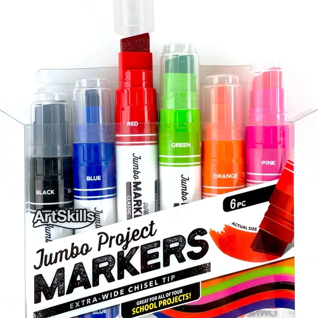 Alt view image 2 of 6 - ArtSkills Jumbo Chisel-Tip Markers, 6-Pack, Assorted Neon & Classic Colors for Posters & Signs