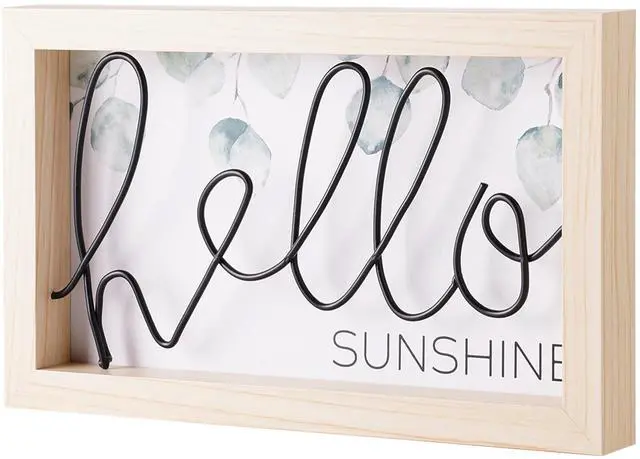 Main image of Mainstays Indoor Hello Sunshine Black Metal Wire Sign with Wood Frame, 10 in x 6 in