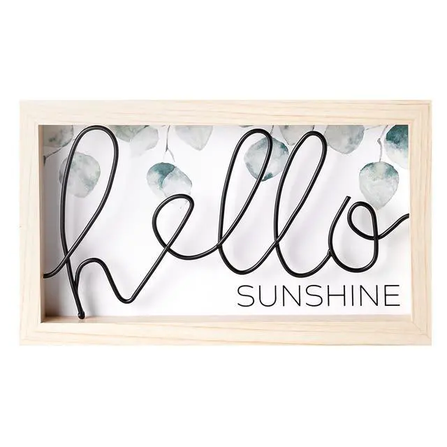 Alt view image 4 of 6 - Mainstays Indoor Hello Sunshine Black Metal Wire Sign with Wood Frame, 10 in x 6 in