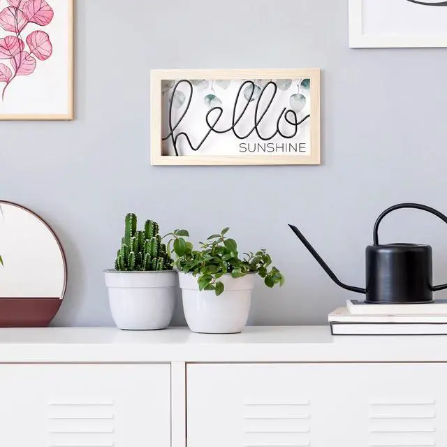 Alt view image 2 of 6 - Mainstays Indoor Hello Sunshine Black Metal Wire Sign with Wood Frame, 10 in x 6 in