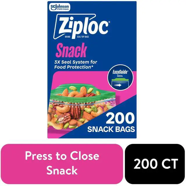 Main image of Ziploc® Brand Snack Bags with EasyGuide Texture, Grip 'n Seal Technology, Food Storage, Zipper, 200 Count