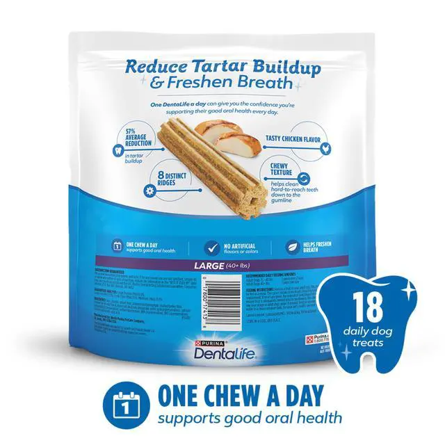 Alt view image 4 of 5 - Purina DentaLife Daily Oral Care Large Dog Dental Treats with Chicken, 20.7 oz Pouch (18 Count)
