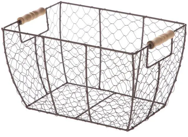 Main image of Mainstays Decorative Chicken Wire Basket with Wood Handles, Brown, 12.2 in x 8 in x 7.28 in