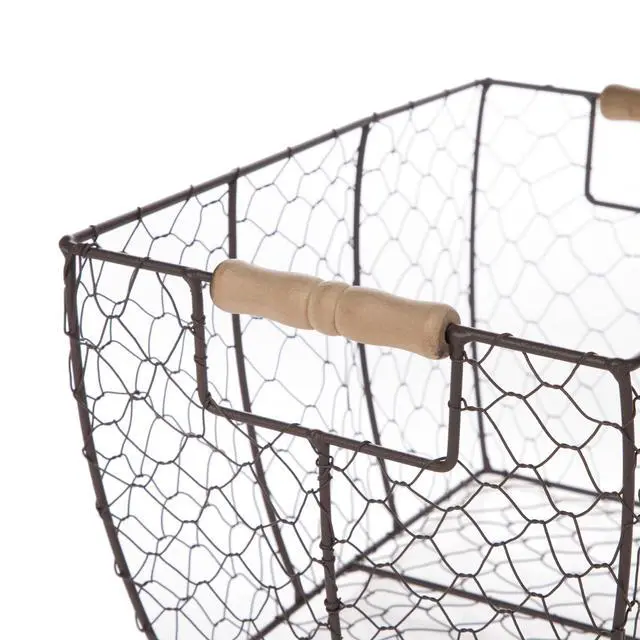 Alt view image 5 of 6 - Mainstays Decorative Chicken Wire Basket with Wood Handles, Brown, 12.2 in x 8 in x 7.28 in