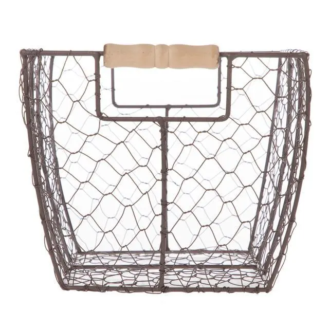 Alt view image 3 of 6 - Mainstays Decorative Chicken Wire Basket with Wood Handles, Brown, 12.2 in x 8 in x 7.28 in