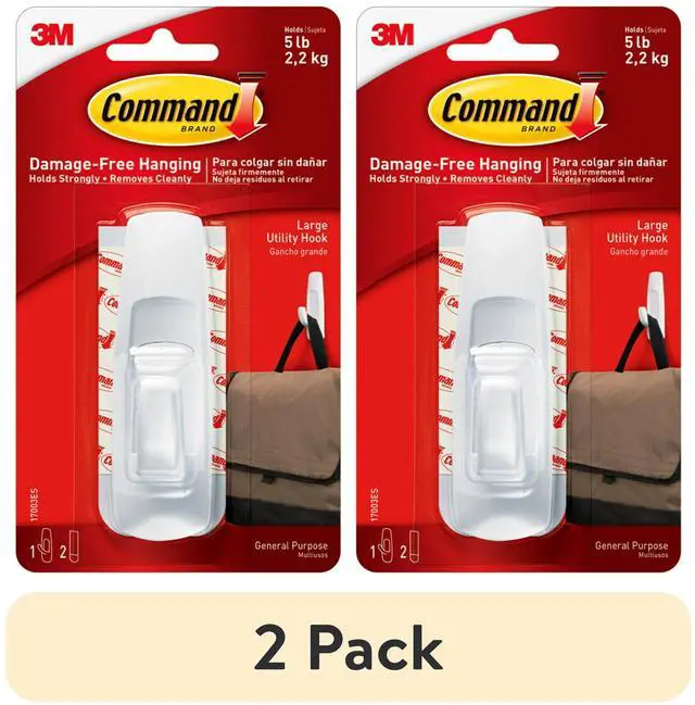 Main image of (2 pack) Command Large Utility Hook, White, Damage Free Decorating, 1 Hook and 2 Command Strips