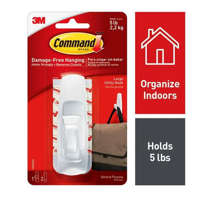 Alt view image 4 of 6 - (2 pack) Command Large Utility Hook, White, Damage Free Decorating, 1 Hook and 2 Command Strips