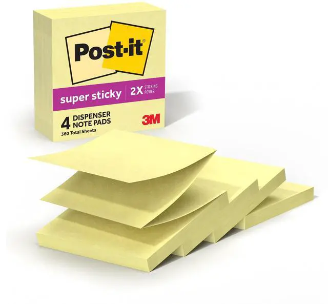 Main image of Post-it Super Sticky Dispenser Pop-up Notes, 3 in. x 3 in., Canary Yellow, 4 Pads