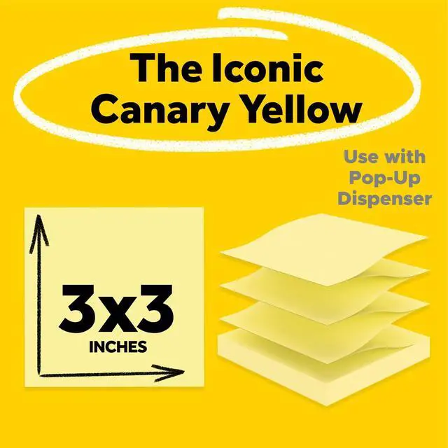 Alt view image 6 of 6 - Post-it Super Sticky Dispenser Pop-up Notes, 3 in. x 3 in., Canary Yellow, 4 Pads