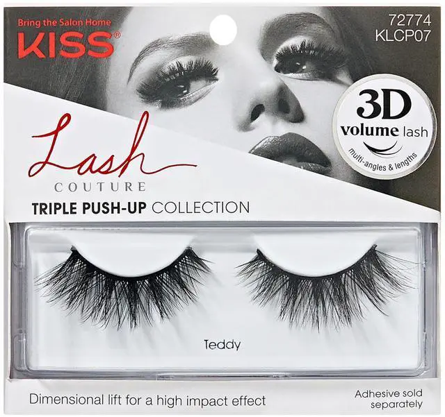Main image of Kiss Lash Couture Triple Push-Up False Eyelashes, Strip Lashes, Teddy, Black, 12mm, 1 Pair