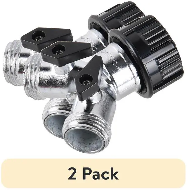 Main image of (2 pack) Expert Gardener Metal 2-Way Y Hose Shut-off Connector