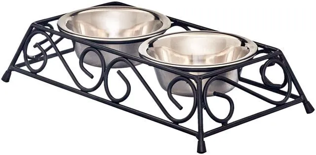 Alt view image 2 of 6 - Gofetch Stainless Steel Pet Food Bowl with Double Diner in Black and Silver