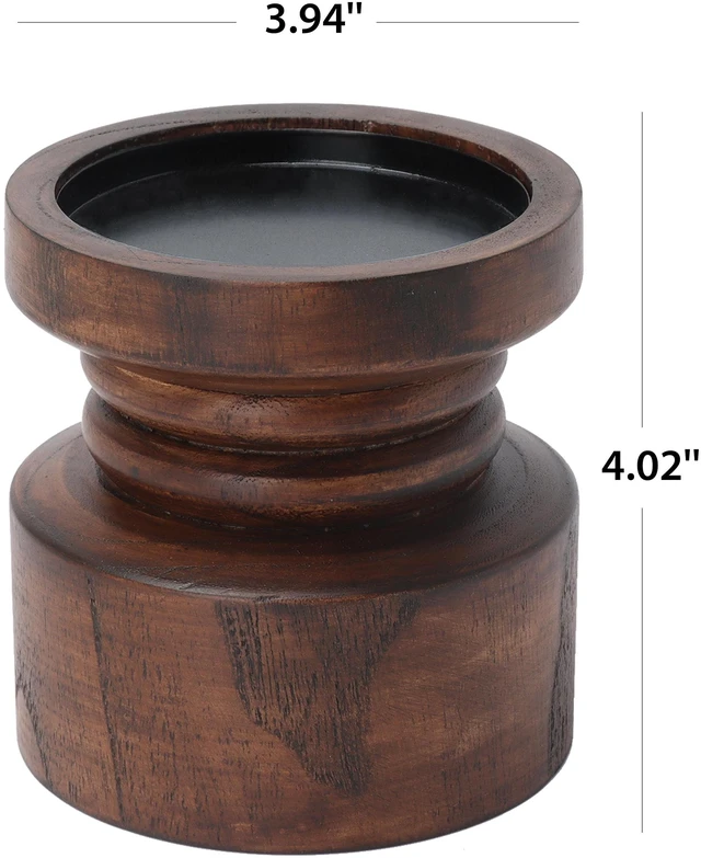 Alt view image 4 of 7 - Mainstays Decorative Wood Pillar Candleholder, Dark Brown, 4 in