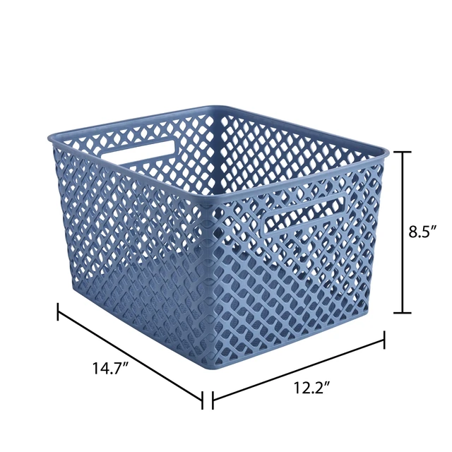 Alt view image 3 of 5 - Mainstays Large Blue Decorative Plastic Storage Basket