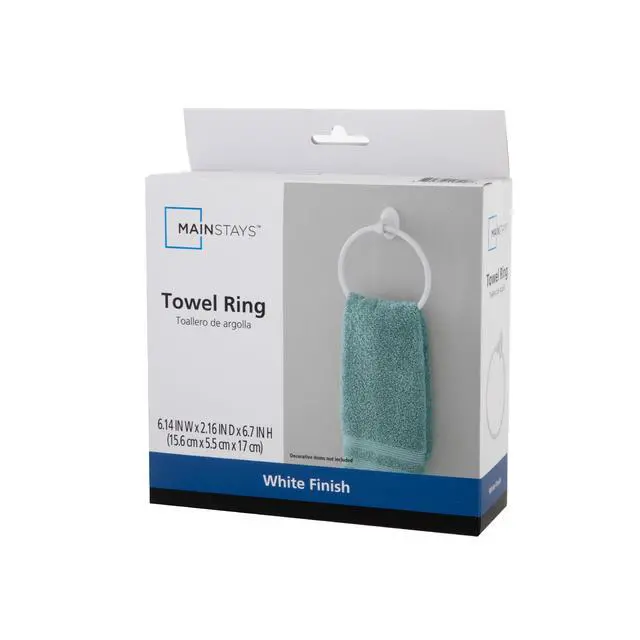 Alt view image 3 of 4 - Mainstays 7.1 in Oval Wall Mount Towel Ring, White Finish, with Hardware