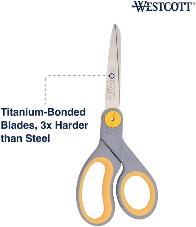 Alt view image 5 of 5 - Westcott 8-Inch Titanium Bonded Adjustable Glide Scissors, Grey & Yellow for Office Use
