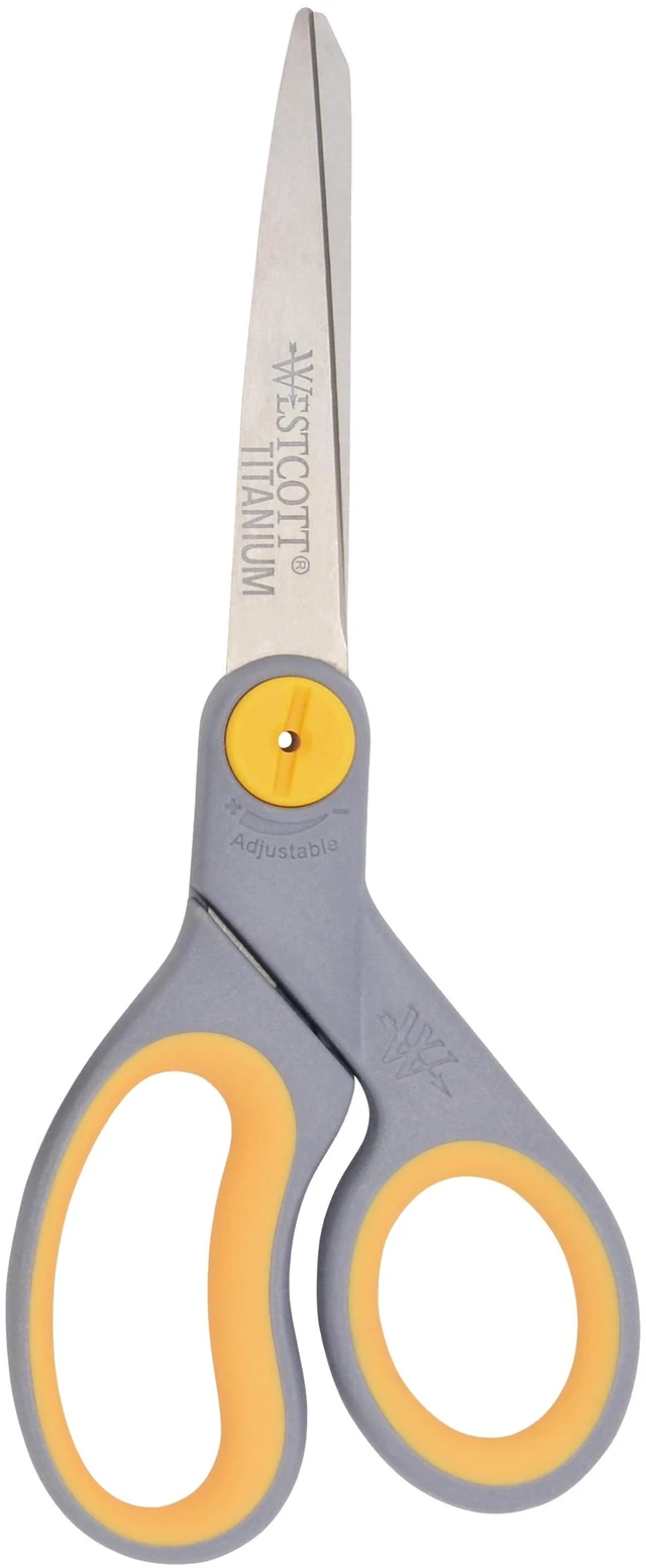 Alt view image 2 of 5 - Westcott 8-Inch Titanium Bonded Adjustable Glide Scissors, Grey & Yellow for Office Use