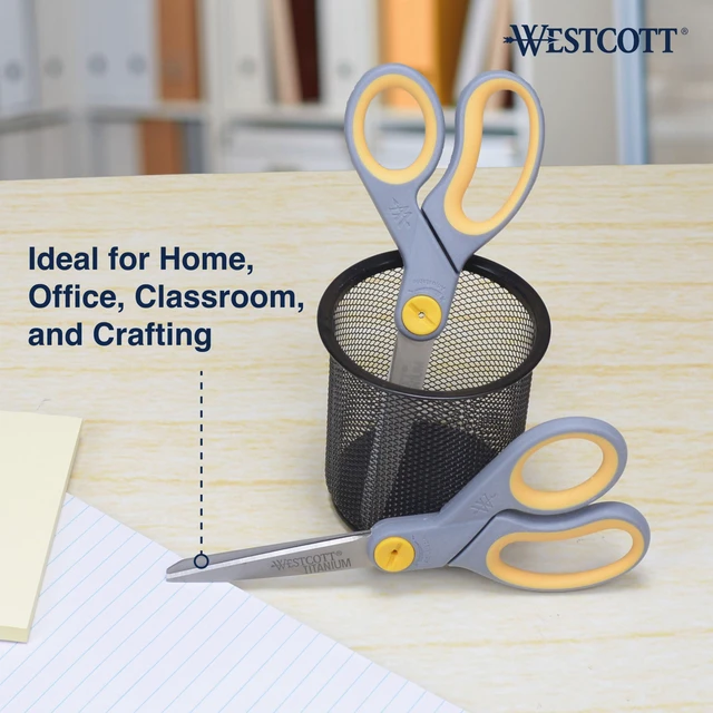 Alt view image 3 of 5 - Westcott 8-Inch Titanium Bonded Adjustable Glide Scissors, Grey & Yellow for Office Use