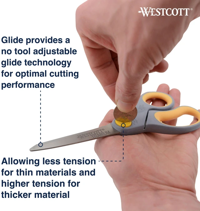 Alt view image 4 of 5 - Westcott 8-Inch Titanium Bonded Adjustable Glide Scissors, Grey & Yellow for Office Use