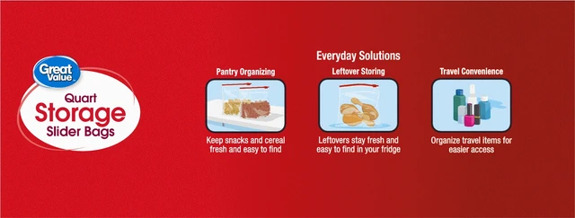 Alt view image 3 of 5 - Great Value Fresh Seal Slider Zipper Quart Storage Bags, 75 Count
