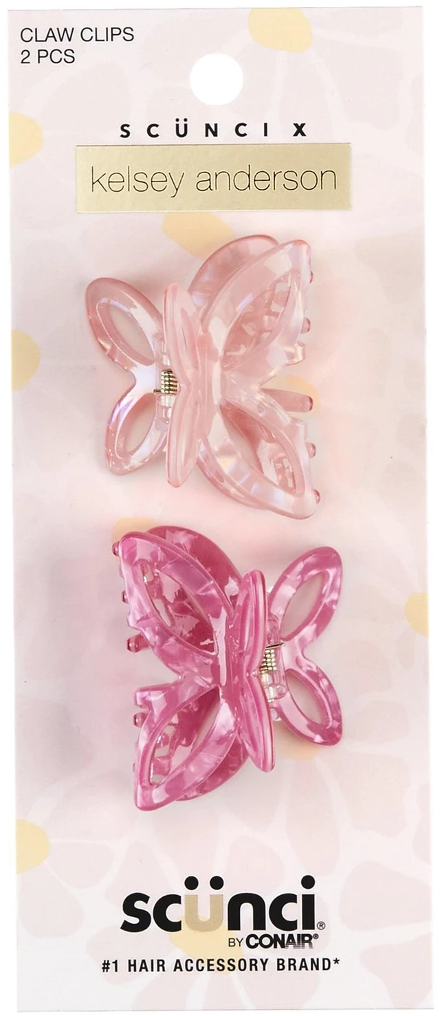 Main image of Scunci x Kelsey Anderson Acrylic Butterfly-Shaped Claw Clips, Pink, 2 count