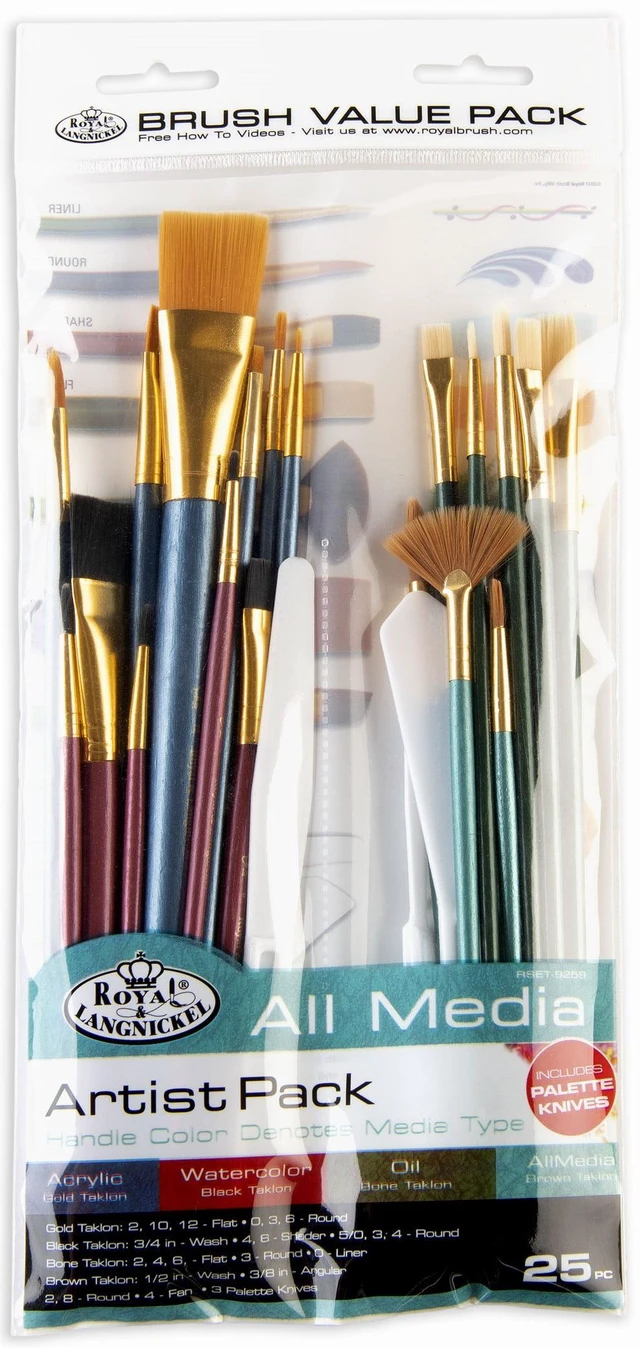 Main image of Royal & Langnickel Assorted Shapes All Media Taklon Art Brushes 25 Pieces