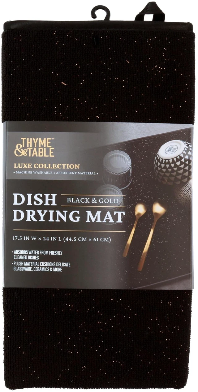 Alt view image 2 of 5 - Thyme & Table Absorbent Dish Drying Mat, Black & Gold, 17.5 in x 24 in