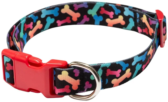 Main image of Vibrant Life Adjustable Fashion Dog Collar, Multicolor Bones, M