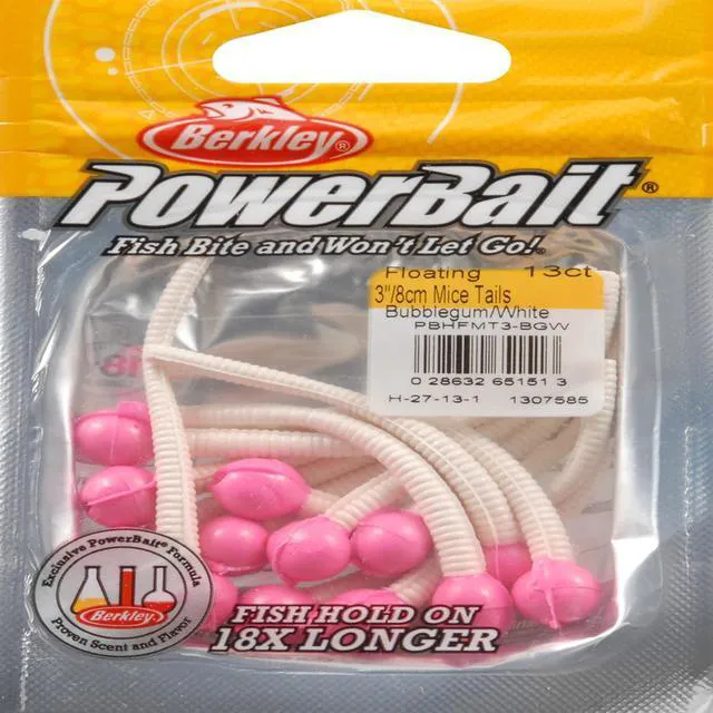 Alt view image 3 of 4 - Berkley PowerBait Floating Mice Tails Fishing Bait, Bubblegum/White, 3in | 8cm